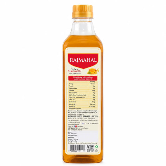 Rajmahal Yellow Mustard Oil – 1 L — back label with nutrition information